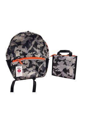Camouflage Backpack Fits 15" Laptop With Matching Lunch Bag Set - Orange Accents